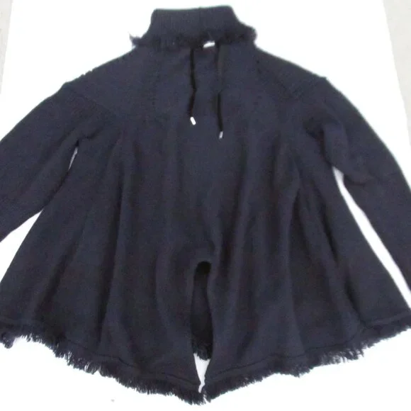 HIGH Womens S Navy Blue Wool Turtleneck Short Sweater Long Sleeve Lightweight - Picture 2 of 16